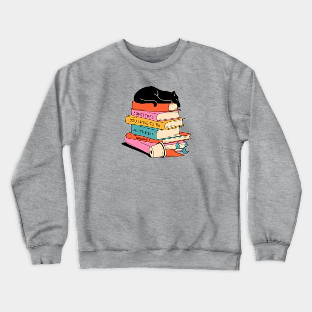 Books and Plant Black Cat in blue Crewneck Sweatshirt by The Charcoal Cat Co.